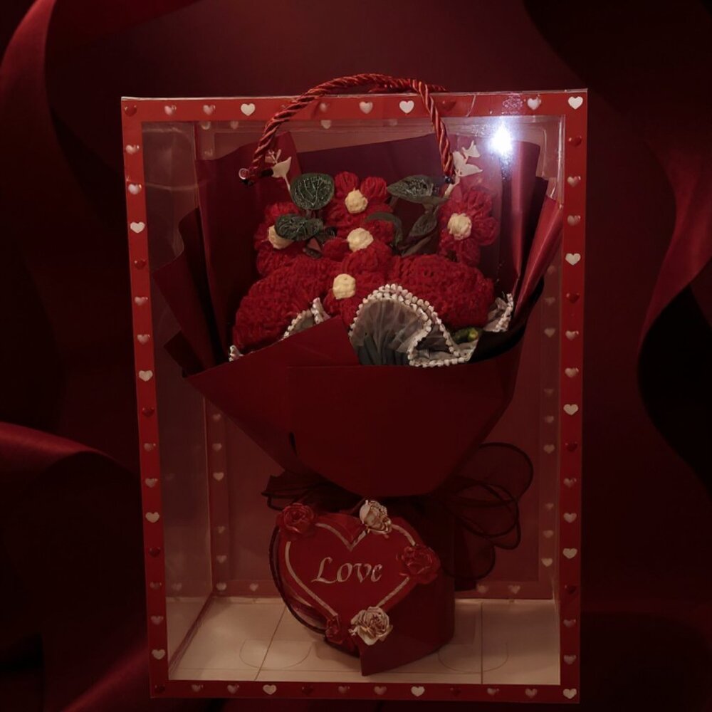 Crochet Flower Bouquet In A Clear Gift Box - Picture 6 of 6